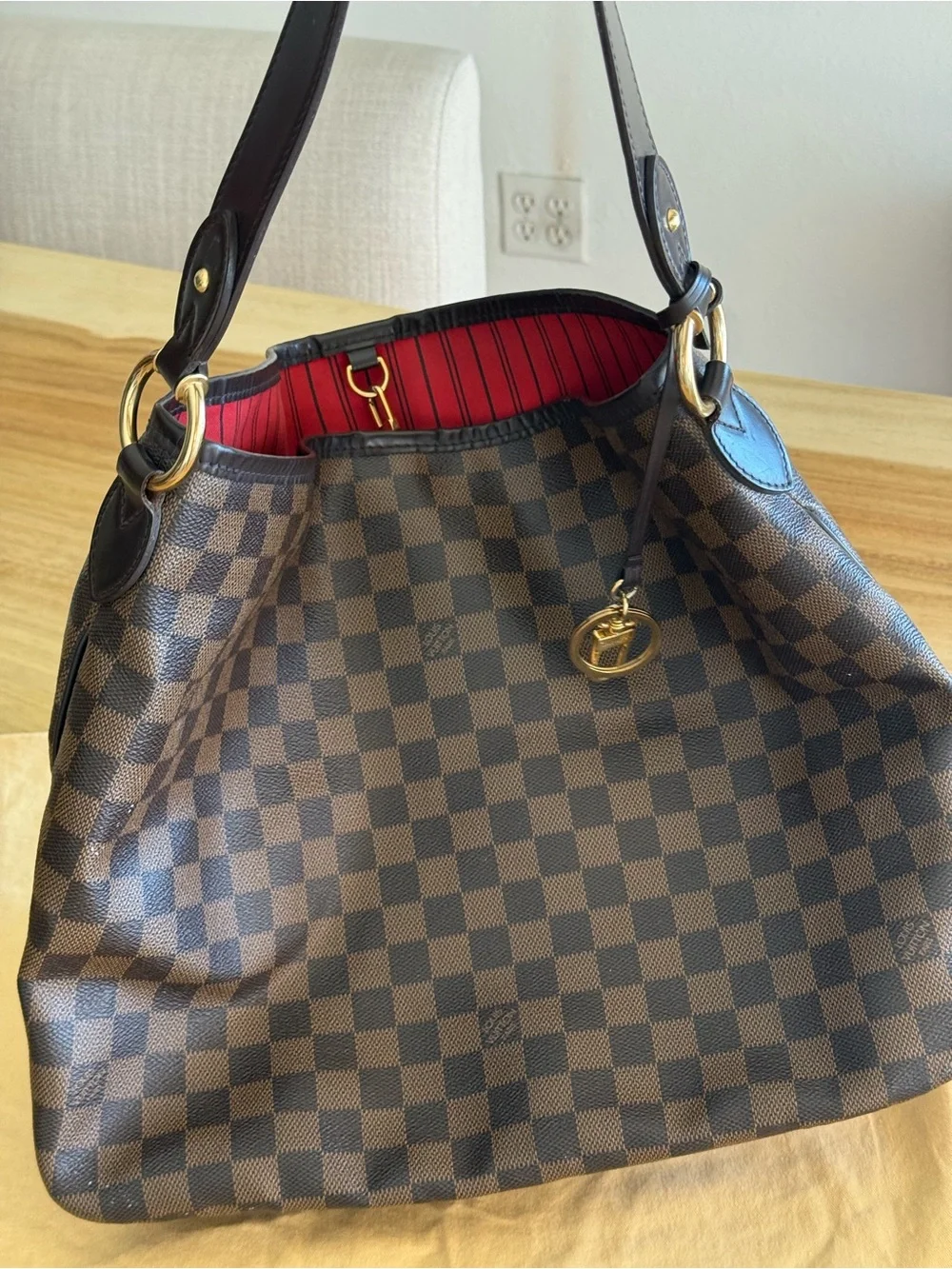 Louis Vuitton Damier Ebene Check Hobo with Gold-Tone Accent